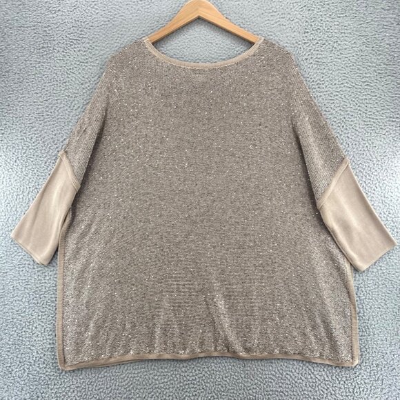 Chicos Sweater Womens Large Brown Shimmer Sequin Knit Poncho Stretch Pullover - Picture 3 of 9